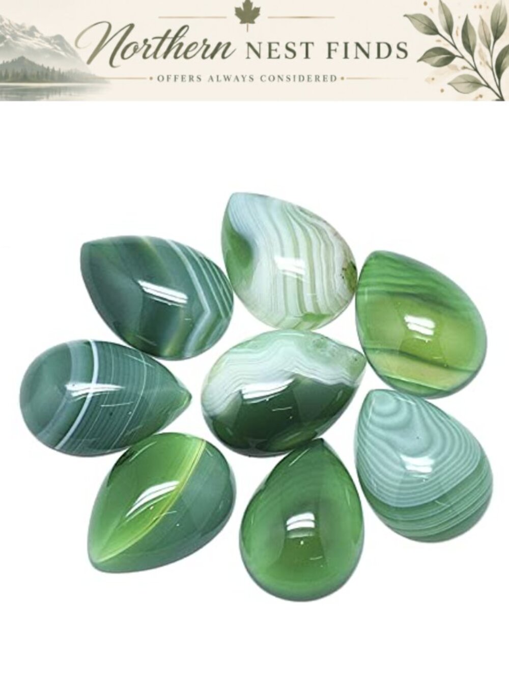 10pcs Teardrop Natural Stripe Agate Cabochons Flatback 25x18mm for Jewelry